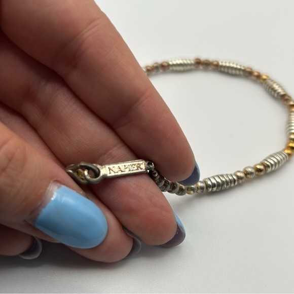 Vintage Napier Silver Tone Spiral Beaded with Bronze Beads Cross Flower Necklace - Picture 11 of 12